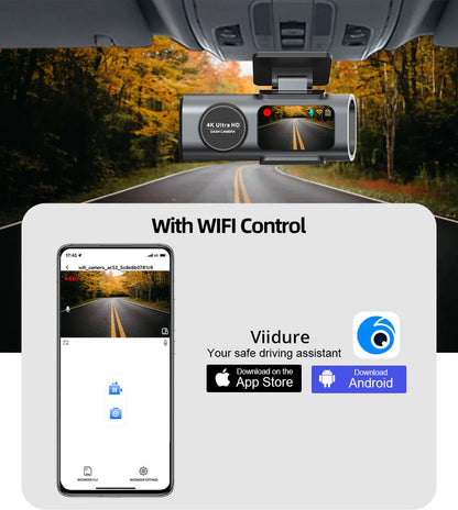Dash Cam 4K UHD Recording Car Camera DVR Night Vision Video Recorder Built-In Wi-Fi Support GPS 24H Parking