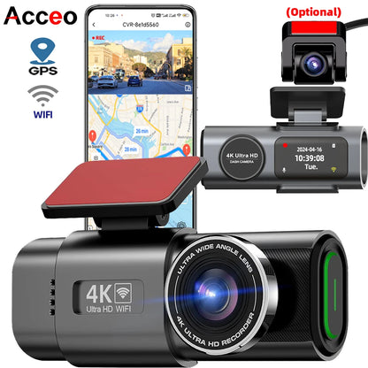 Dash Cam 4K UHD Recording Car Camera DVR Night Vision Video Recorder Built-In Wi-Fi Support GPS 24H Parking